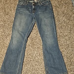 Blue Flare Wide Leg Jeans with Contrast Stitching